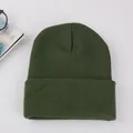 Classic dark green knitted beanie with folded cuff for winter warmth and daily style - Army Green