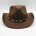 Chapeau de cowboy en feutre marron avec rivets étoiles argentées et boucle vintage - M(56-58cm) / Café