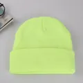 Neon yellow ribbed knit beanie with fold-over cuff for winter warmth and style - Neon Yellow