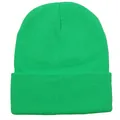 Classic bright green ribbed knit beanie hat with a folded cuff for winter warmth - Fluorescent Green