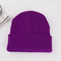Classic purple cuffed knit beanie hat with vertical ribbed texture for winter warmth - Dark Purple