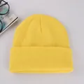 Unisex bright yellow ribbed knit beanie with rolled cuff for winter warmth - Light Yellow