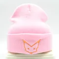 Bonnet en tricot rose avec broderie de renard orange et yeux en forme de X stylisés - M (56-58cm) / Rose Lotus