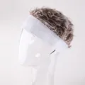 Hip-Hop-Mütze mit braunem lockigem Kunsthaar auf einem weißen elastischen Stirnband - M (56-58cm) / Netz Weiß + Kaffee