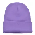 Light purple knitted beanie with a wide cuffed brim for winter warmth and comfort - Medium Purple