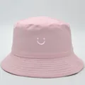 Sombrero de pescador de algodón rosa con bordado de carita sonriente en blanco - M (56-58cm) / Rosa