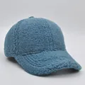 Kids warm lamb wool baseball cap in blue with thick faux fur material and curved brim - 52-54cm / Fog Blue