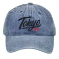 Gorra de béisbol de mezclilla azul lavado vintage con texto Tokyo y caracteres japoneses - Estilo Letras Tokio / Azul marino