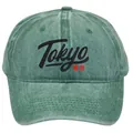 Gorra de béisbol verde lavado con bordado de Tokio y diseño retro vintage de sombrilla - Estilo Letras Tokio / Verde Oscuro