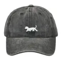 Vintage gewaschene dunkelgraue Baseballkappe mit Hunde-Stickerei im Sechs-Panel-Design - Erwachsene 56-60cm / Schwarz