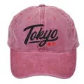 Gorra de béisbol vintage de algodón lavado rojo ladrillo con bordado de Tokyo - Estilo Letras Tokio / Burdeos