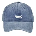 Vintage washed denim baseball cap with puppy embroidery and adjustable curved brim for unisex - Adult 56-60cm / Navy Blue