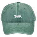 Vintage gewaschene grüne Baseballkappe mit gestickter Hundesilhouette auf weißem Grund - Erwachsene 56-60cm / Grün
