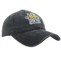 Washed dark grey cotton baseball cap for 80th birthday gift with embroidered slogan - 80th Birthday Style / Washed Black