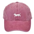 Vintage washed burgundy baseball cap with white dog embroidery and adjustable fit - Adult 56-60cm / Burgundy