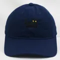 Berretto da baseball in cotone blu scuro con ricamo gatto nero e visiera curva - Adulto 56-60cm / Blu navy