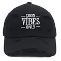 Berretto da baseball nero effetto invecchiato con ricamo Good Vibes Only e strappi - M / Nero