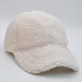 Creamy white lamb wool baseball cap for kids with warm textured sherpa fabric material - 52-54cm / White