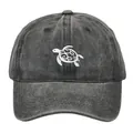 Berretto da baseball grigio antracite lavato con ricamo di tartaruga bianca e fori - Adulto - Regolabile / Nero