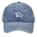 Cappellino da baseball blu lavato vintage con ricamo di tartaruga bianca sul davanti - Adulto - Regolabile / Blu navy