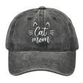 Gorra de béisbol de algodón lavado vintage con bordado Cat Mom para aire libre - Adulto - Ajustable / Negro