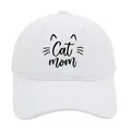 Gorra de béisbol de algodón lavado blanco con bordado de Cat Mom y diseño de orejas de gato - Adulto - Ajustable / Blanco