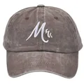 Macro view of washed cotton fabric with Mr. white embroidery on the vintage brown cap - Adult Size (56-60cm) / Mr. Style / Coffee