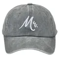 Close-up of the Mr. white embroidery on the washed grey cotton baseball cap - Adult Size (56-60cm) / Mr. Style / Gray