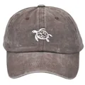Cappellino da baseball marrone lavato vintage con ricamo tartaruga marina in cotone - Adulto - Regolabile / caffè