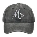 Washed dark grey baseball cap with white Mrs. embroidery and vintage distressed texture - Adult Size / Mrs-Black
