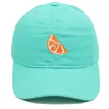 Détail de la casquette de baseball en coton vert menthe avec broderie d'orange - Adulte 56-60cm / Vert Émeraude