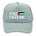 Free Palestine mesh trucker hat in light blue with flag print for outdoor sun protection - Adult - Adjustable / Solid Grey