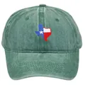 Dettaglio del ricamo bandiera Texas su cappellino in cotone lavato verde scuro usato - Adulto 56-60cm / Verde