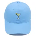 Close-up of light blue cotton baseball cap featuring detailed Margarita glass embroidery - Adult 56-60cm / Sky Blue