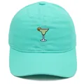 Close-up of Margarita cocktail embroidery on mint green cotton baseball cap - Adult 56-60cm / Emerald Green