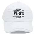 Cappellino da baseball bianco usurato con ricamo nero Good Vibes Only per l'estate - M / Bianco