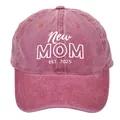 Washed dark red baseball cap with white New MOM EST. 2025 3D embroidery detail - EST.2025MOM / Burgundy