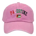 Pink washed cotton baseball cap with Palestine flag embroidery and text on crown - Pink / Adult 56-60cm