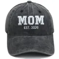Berretto da baseball grigio lavato vintage con ricamo bianco 3D MOM EST. 2026 - M / MOM-Nero