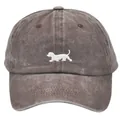 Vintage washed dark grey cotton baseball cap featuring minimalist white puppy embroidery - Adult 56-60cm / Coffee