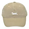 Vintage khaki washed cotton baseball cap with white dog embroidery and curved brim - Adult 56-60cm / Khaki