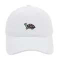 White cotton baseball cap featuring small green turtle embroidery with curved brim - 56-60cm / White