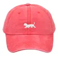 Coral red washed cotton baseball cap featuring minimalist white dachshund dog embroidery - Adult 56-60cm / Red