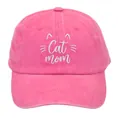 Casquette de baseball en coton lavé rose avec broderie blanche de texte Cat Mom - Adulte - Réglable / Rose rouge