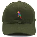 Olive green baseball cap with colorful parrot embroidery in a classic cotton twill design - Army Green / Adult 56-60cm