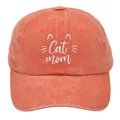 Casquette de baseball en coton délavé orange avec broderie blanche motif Cat Mom - Adulte - Réglable / Rouge Orangé