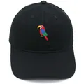 Classic black cotton baseball cap featuring colorful parrot embroidery and curved brim - Black / Adult 56-60cm