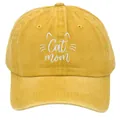 Casquette en coton délavé jaune gingembre avec broderie blanche Cat Mom - Adulte - Réglable / Jaune