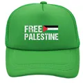 Green mesh trucker hat featuring Free Palestine slogan and flag print on the front - Adult - Adjustable / Transparent Green
