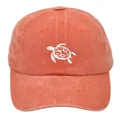 Washed cotton baseball cap in brick red featuring white sea turtle embroidery - Adult - Adjustable / Orange